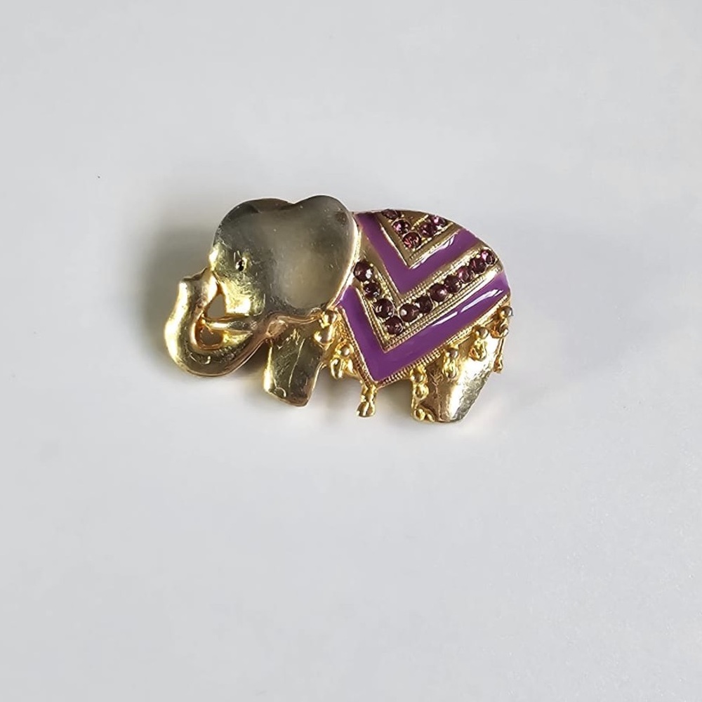 Vintage Gold and Purple Elephant Brooch By AAI
